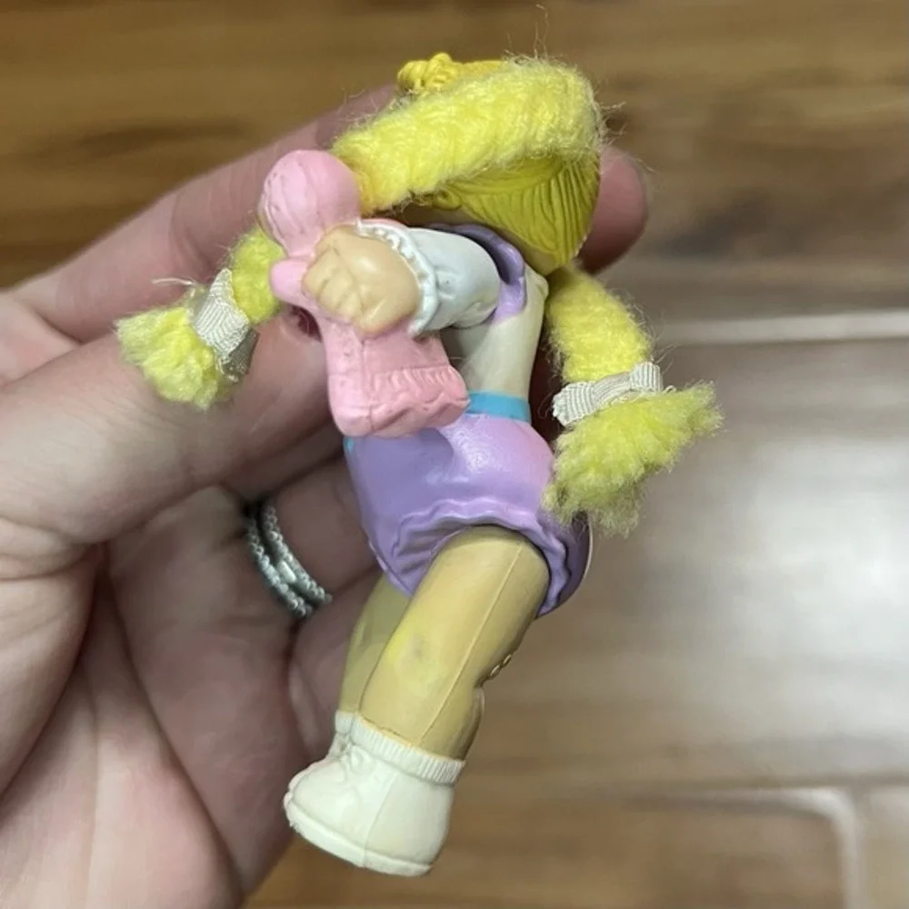 1984 Cabbage Patch Kids GIRL in Romper w/Pink Doll Yellow YARN HAIR‎ 3.5